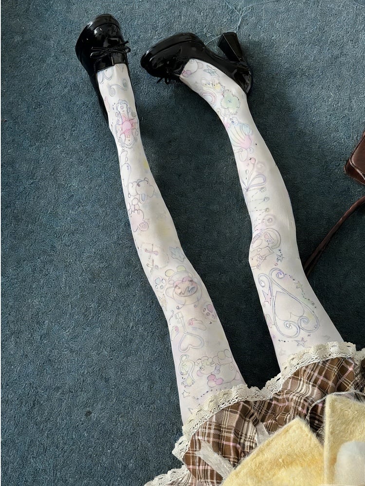 Pastel Cartoon Print Pantyhose