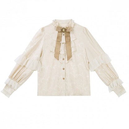 Langes Jabot-Hemd mit Ausschnitt, Prince Lolita-Krawatte, Champagner-Ärmel, Rüschen, Ouji