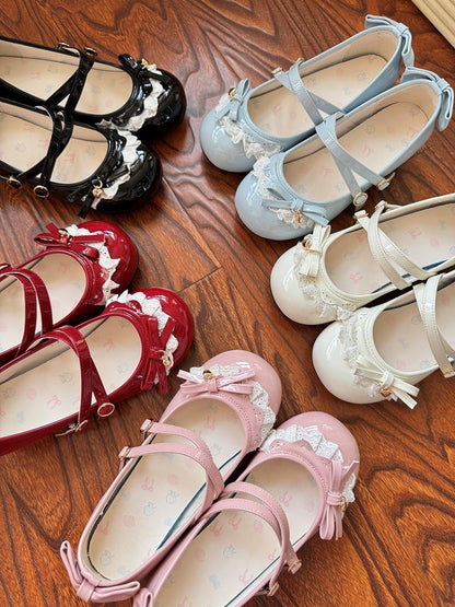 - Heart Bow Lace Janes on Red Details Heeled Lolita Mary Charm 5cm Sweet