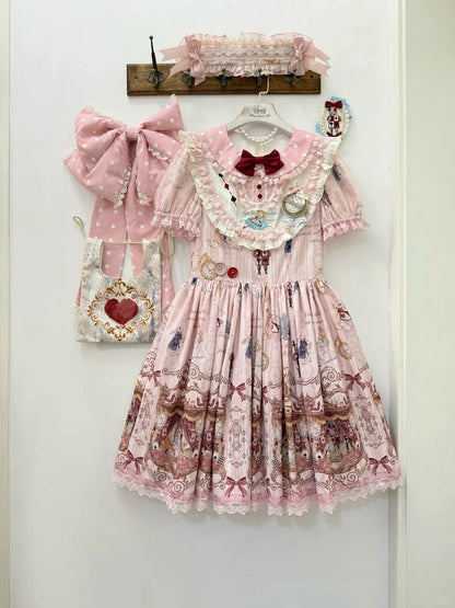 Rose Alice in Wonderland Theme Print Polka-dot Collar Sweet Gown - Forest Fairy Tales