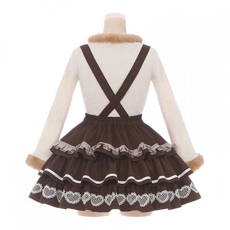 Patch Bear Overall Brown Sweet Skirt Tiered Detachable with