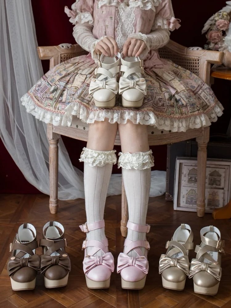 Off-white Shoes Top Bow - Crisscross Lolita Platform Design