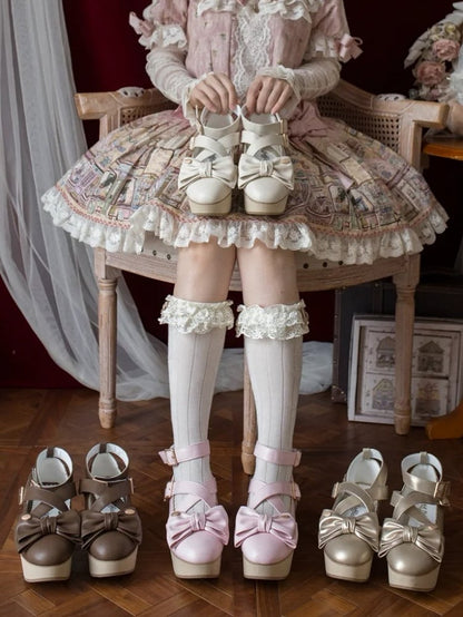 with Leather PU Sweet Pink Platforms Lolita