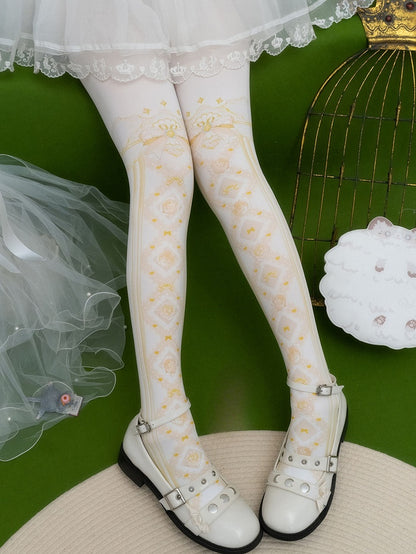 プリントタイツ 花柄＆レッド/ピンク/ブルー/ブラック/イエロー 蝶結び