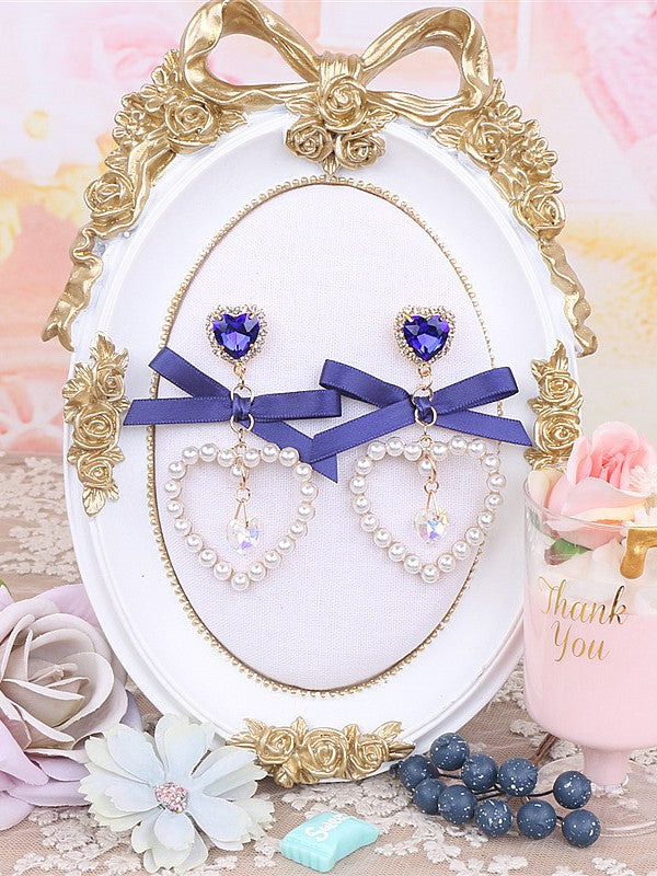 Kei Earrings Heart 7 Options Rhinestone Color Jirai Bowknot
