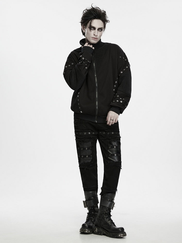 Men's Black Etched Webbing Street Jacket - Punk Rave