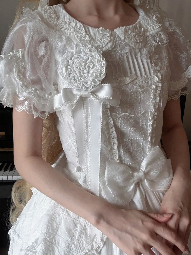 Ivory Lace Bonnet & Floral Hair Clips Set - Sleepless Unanswered