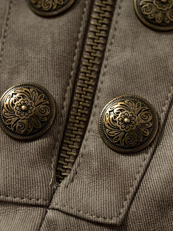 Khaki Faux Leather Shorts with Lace Trimmed Hems - NO ROMANCE
