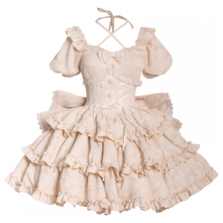 Champagner Prinzessin Korsett Taille Kleid Rüschen Rockith Big Bow