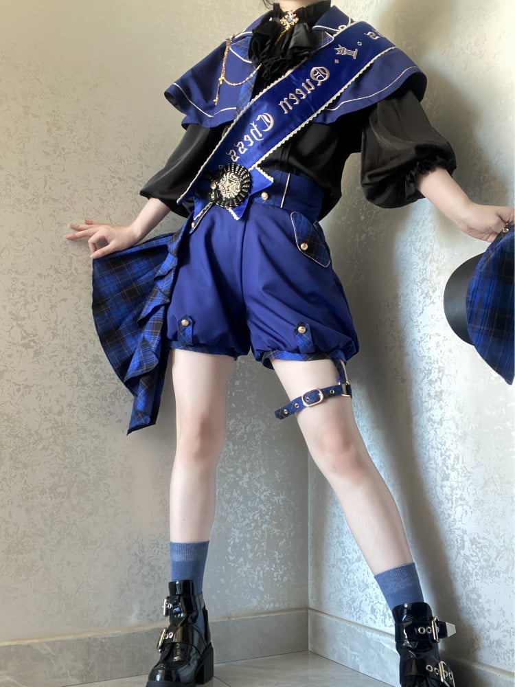 ダークブルーのレイブンクロー王子ロリータセットケープ+ハイウエストショーツ