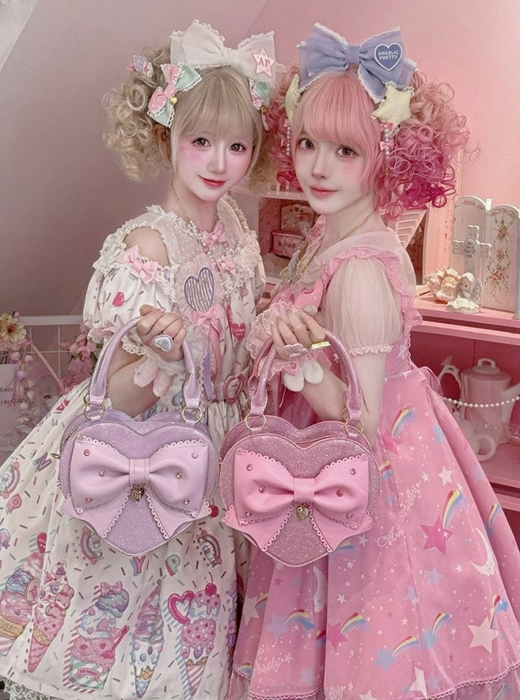 Multicolor Sparkling Bowknot Lolita Handbag - Sheep Puff
