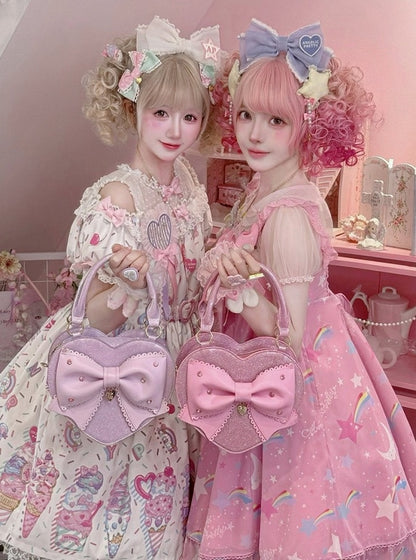 Multicolor Sparkling Bowknot Lolita Handbag - Sheep Puff