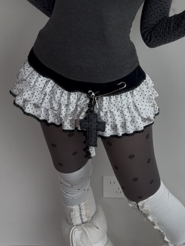 Detachable Polka Dot Cross Accessory with Star and Lace