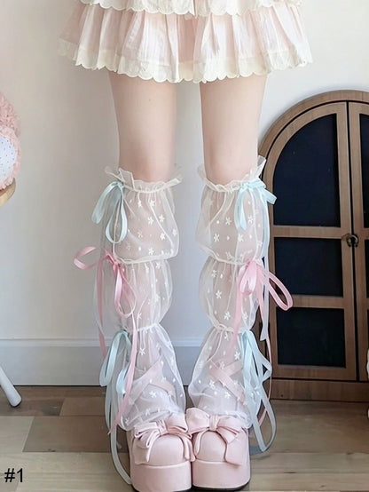 Summer Sheer Leg Warmers with Bow Accents in Four Options - Milkcat Studio