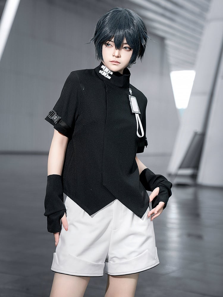 Futuristic Fashion Black High Short Ouji Top Sleeves Techwear Neck