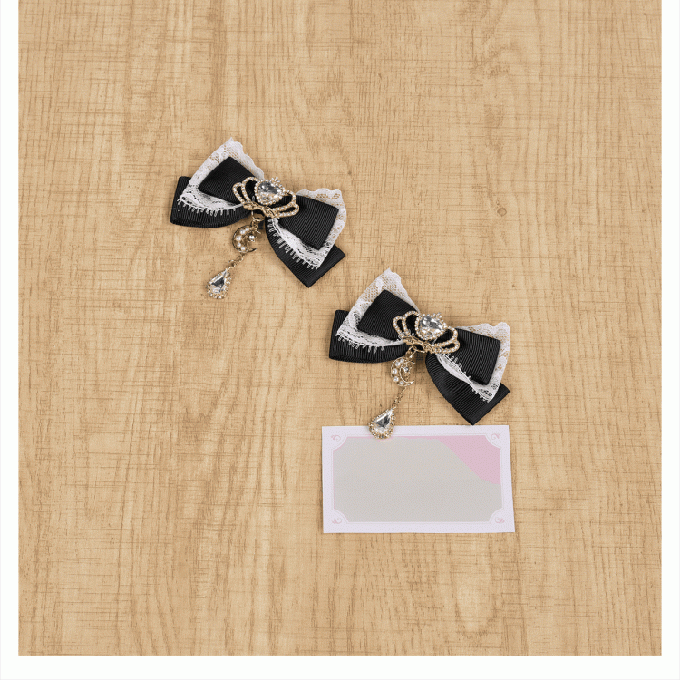 Celestial Collection Moon Options Jirai Kei Bowknot Hairclips with Beaded Chain Gemstone Star 5 Color