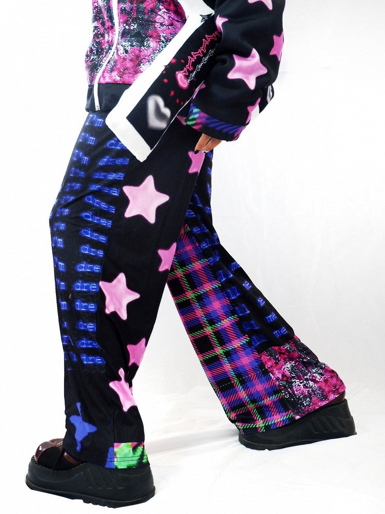Star Colorful Pants Skeleton And Wide-leg Y2K Print Plaid Pattern Cut