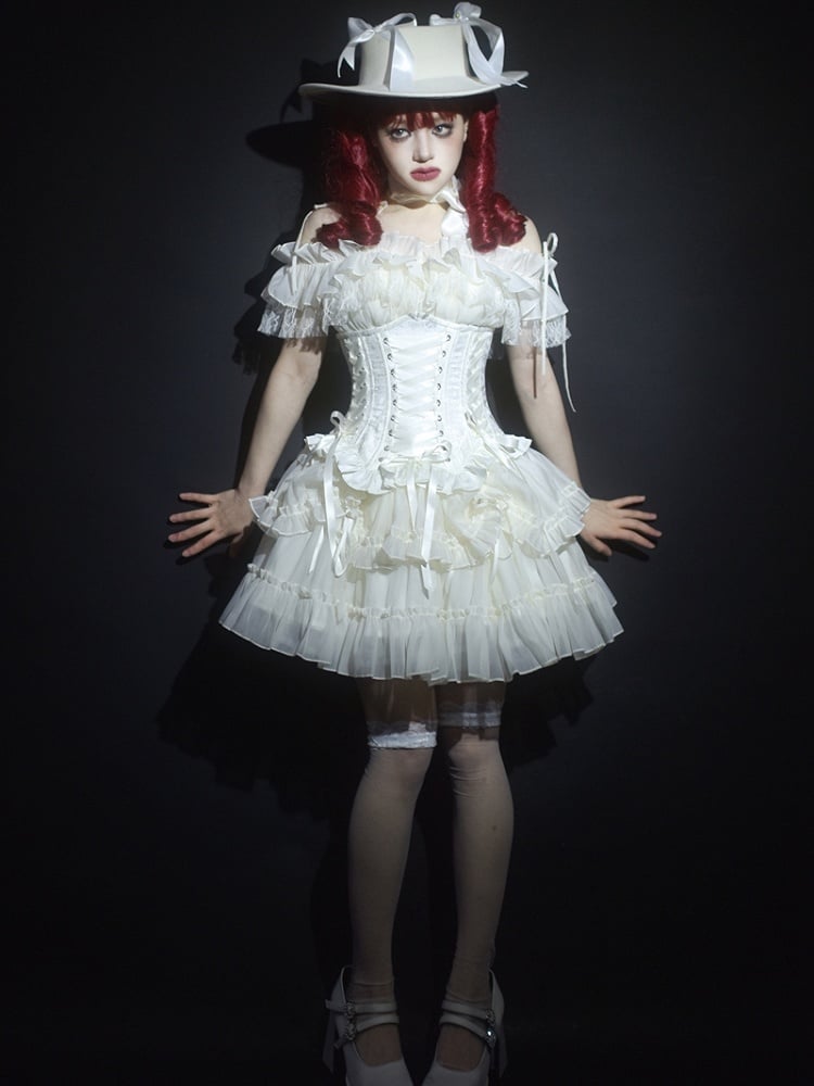 Lolita Lace-up Boned Corset White Details Gothic