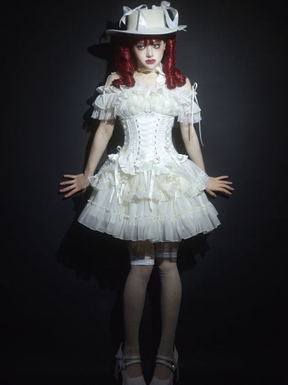 Lolita Lace-up Boned Corset White Details Gothic
