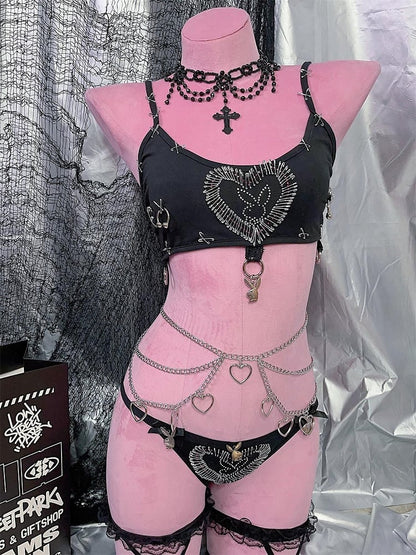 パンクなマルチレイヤーハート型チャームウエストチェーン