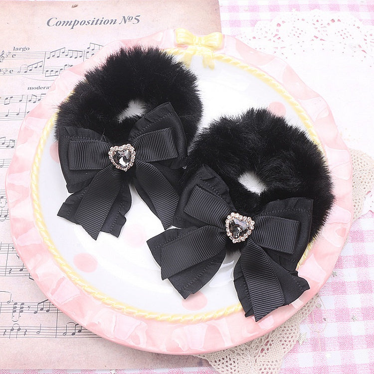 Jirai Rhinestone Plush Hair Heart Kei 4 Options Color Bowknot Scrunchies