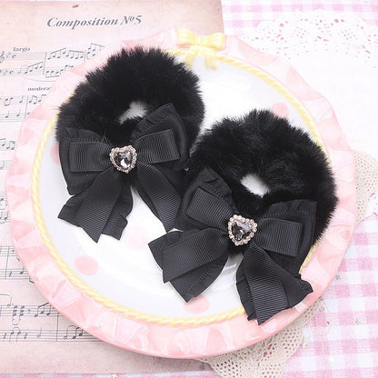 Jirai Rhinestone Plush Hair Heart Kei 4 Options Color Bowknot Scrunchies