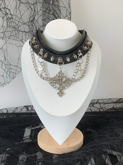 Schwarz/Weiß/Grau Choker Ohrstecker Charm Details Kreuz