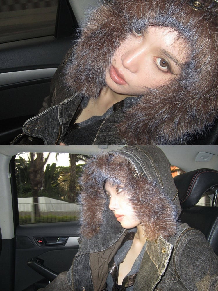 Trim Hooded Denim Grey Version Hood Detachable Brown Fur Jacket - Regular/Padded