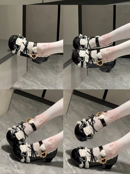 Crisscross Lolita Bow Low with Sweet Straps Heels Black Accents