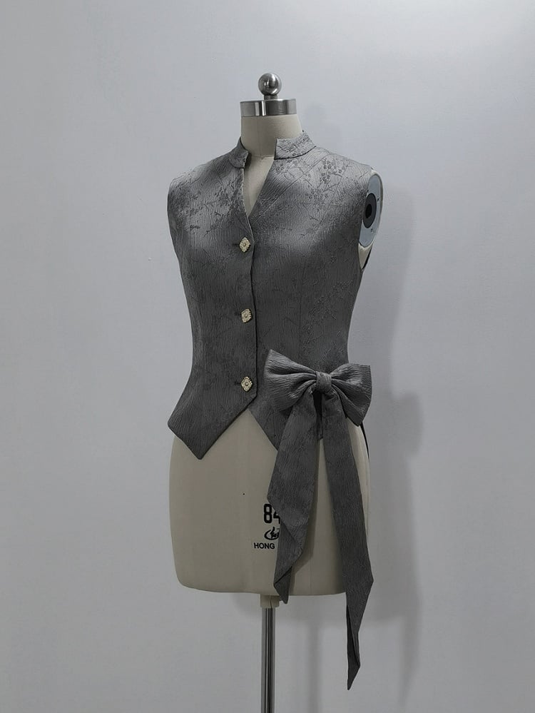 Prince Weste mit Stehkragen Grau Ouji Jacquard