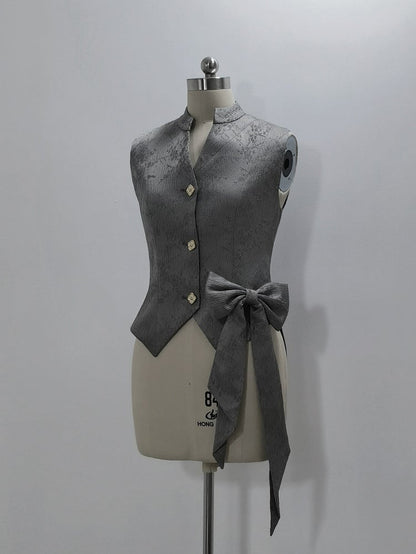 Prince Weste mit Stehkragen Grau Ouji Jacquard