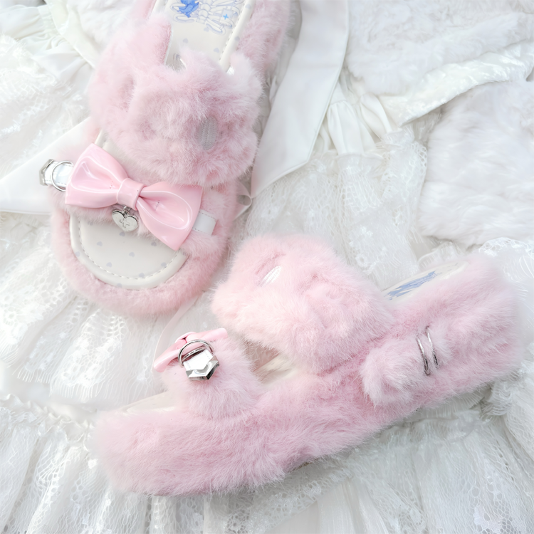Kei Plush Slippers Rebellious Jirai Embroidery Pink Kitten -