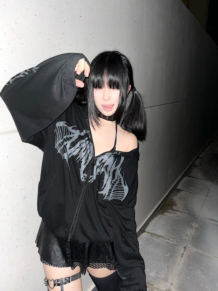 Weiß Schwarz Blau Sonnenschutz Y2K Kapuzenjacke