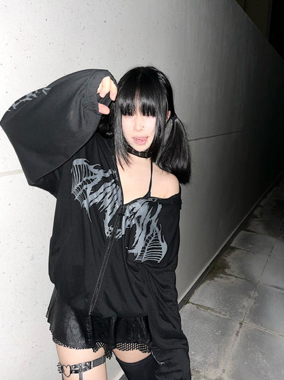 Weiß Schwarz Blau Sonnenschutz Y2K Kapuzenjacke