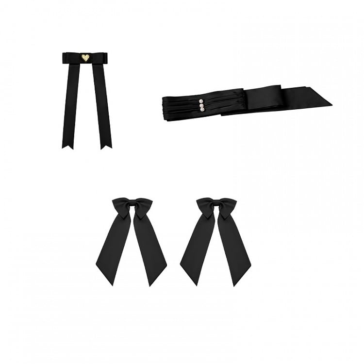 Broschen + Schleife / Schwarzer Taillengürtel in Rosa