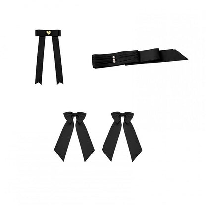 Broschen + Schleife / Schwarzer Taillengürtel in Rosa