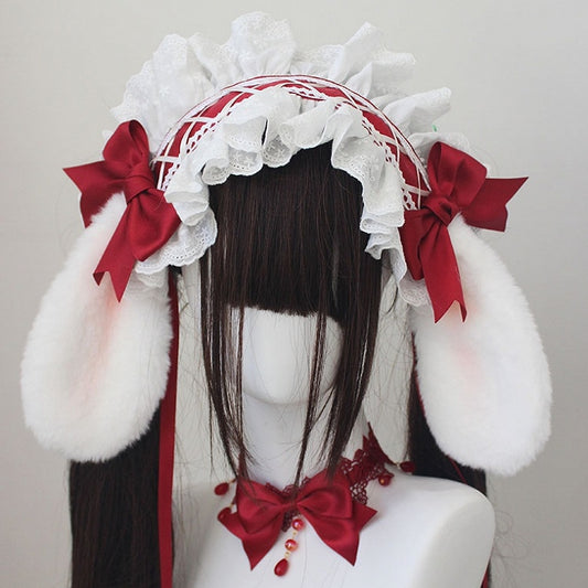 Lop Rabbit Ear Bowknot Details Lace Trim Hairband