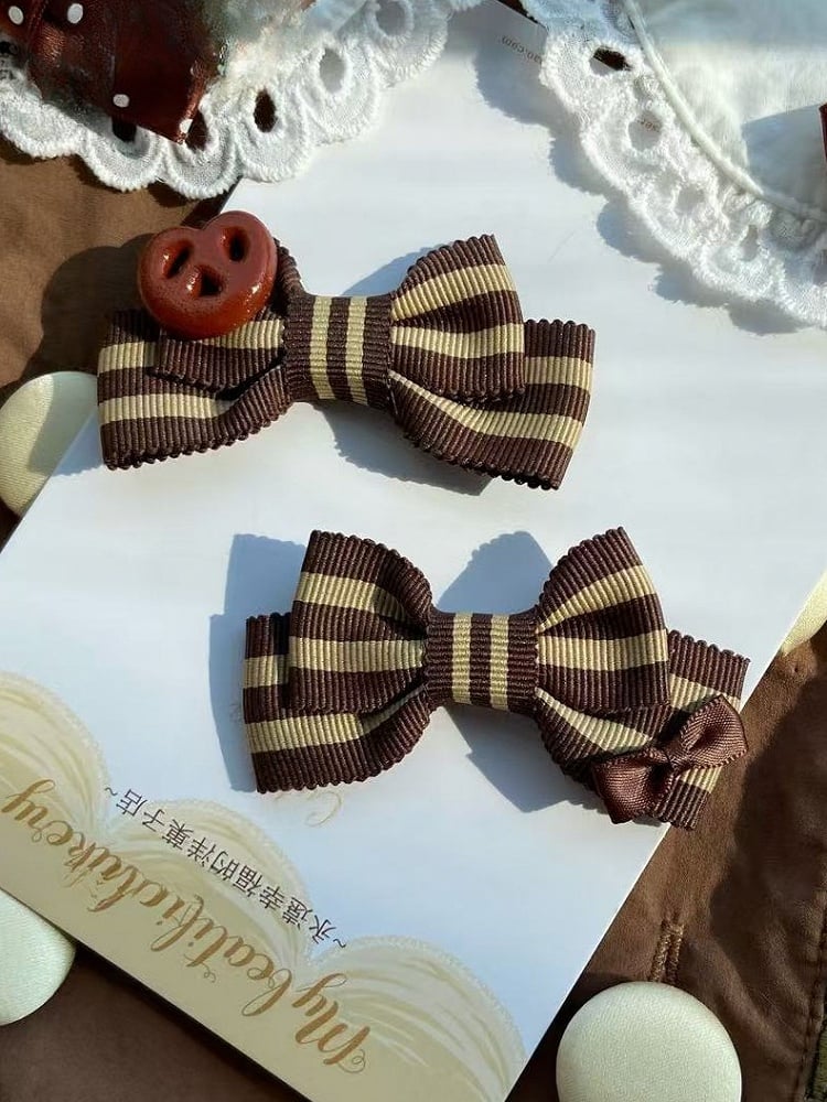 Bowknot Pattern Hairclips Brown Striped