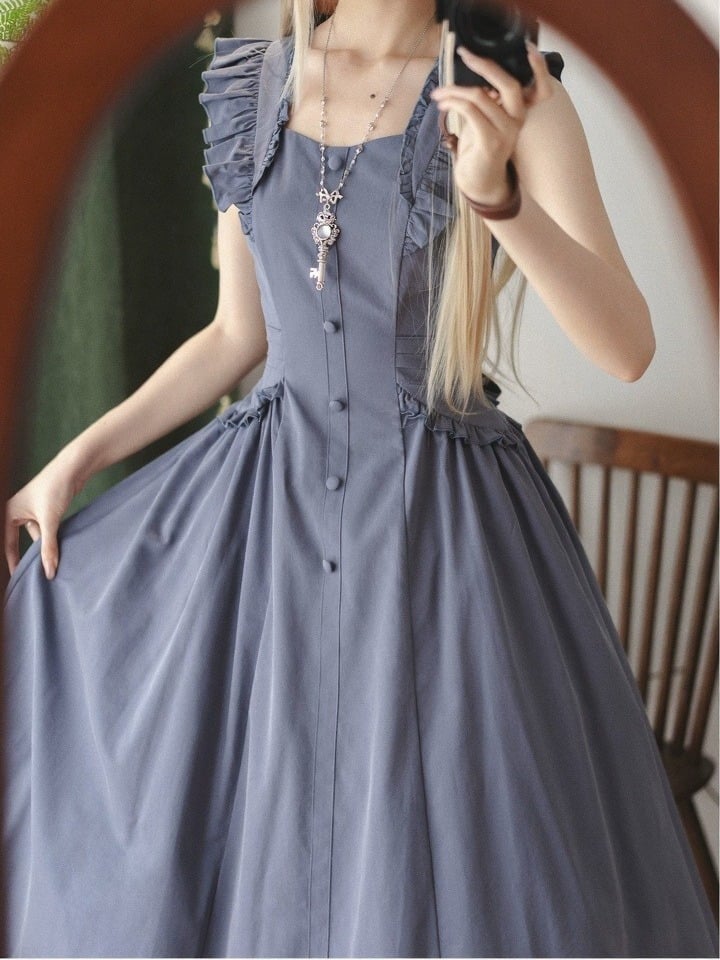 Robe d'été rétro à volants bleu poudré - Forest Wardrobe