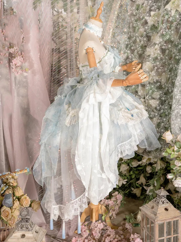 Volles leichtes Schmetterlingskleid Lolita JSK Blaues Design-Set Floral Fairy Princess