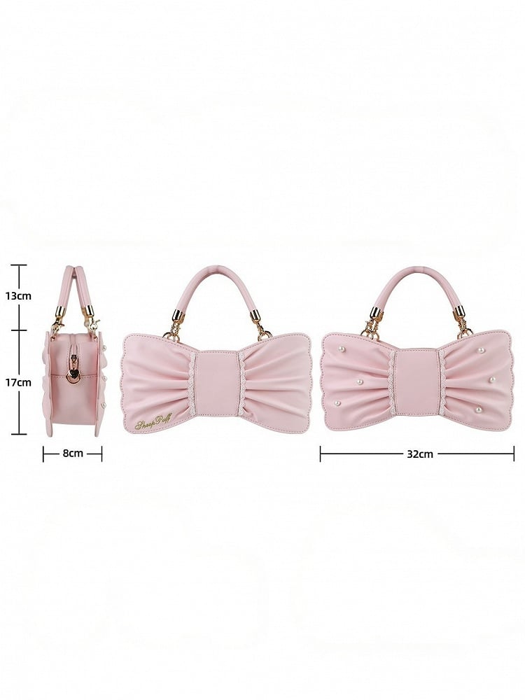 Sweet Lolita Bowknot Bag with Pearls & Lace - Sheep Puff Bag