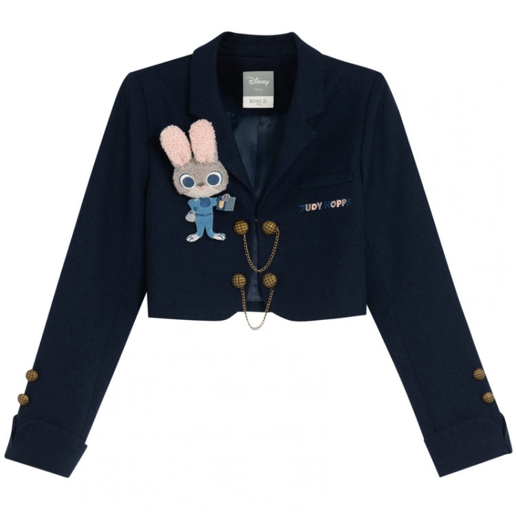 Preppy Cropped Blazer im Kettendesign Dunkelblau