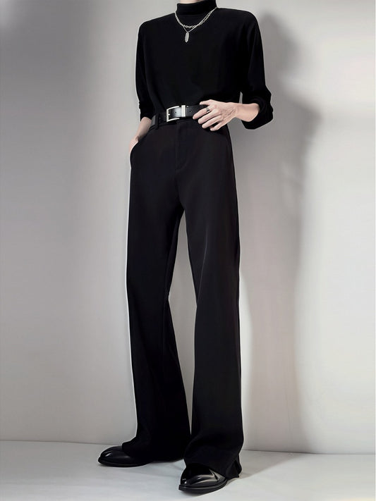Ouji Slim Pants Design Split-Hem Straight-Leg Black Fit With Extended Fashion