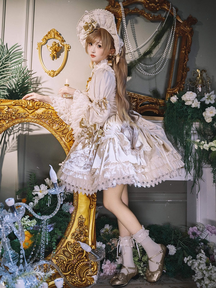 und Stickerei Ärmel Kleid Glocke Kerze Samt Kerzenständer Creme