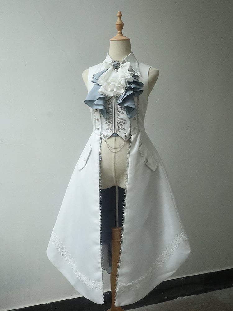 Waistcoat Prince Ouji Tie Tailcoat Siren Jabot Vest Embroidery Dark with Long Lolita White Ribs