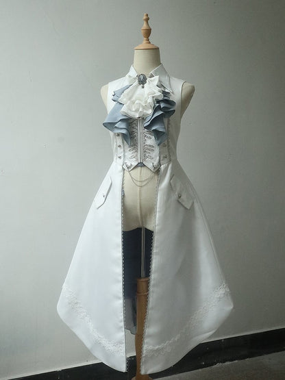 Waistcoat Prince Ouji Tie Tailcoat Siren Jabot Vest Embroidery Dark with Long Lolita White Ribs