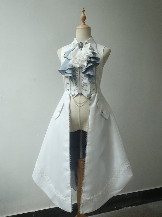 Waistcoat Prince Ouji Tie Tailcoat Siren Jabot Vest Embroidery Dark with Long Lolita White Ribs