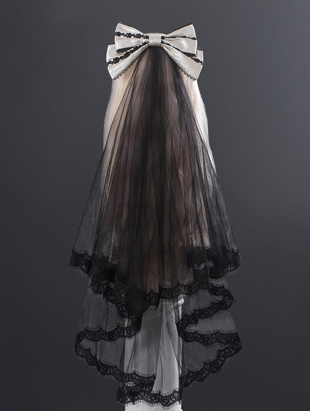 Bow Veil Accent Mesh Black with Gold