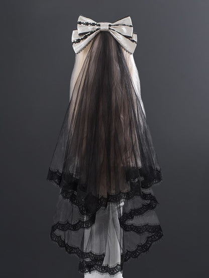 Bow Veil Accent Mesh Black with Gold