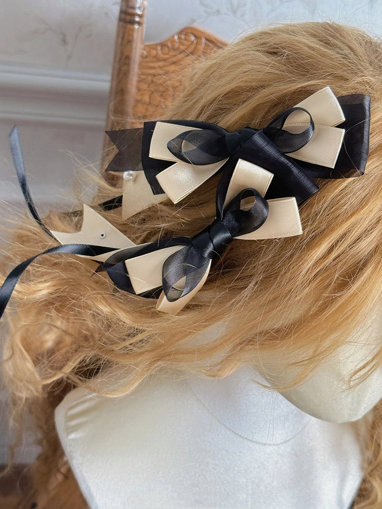 / BlackGold Bowknot Silver Hairclip Champagne